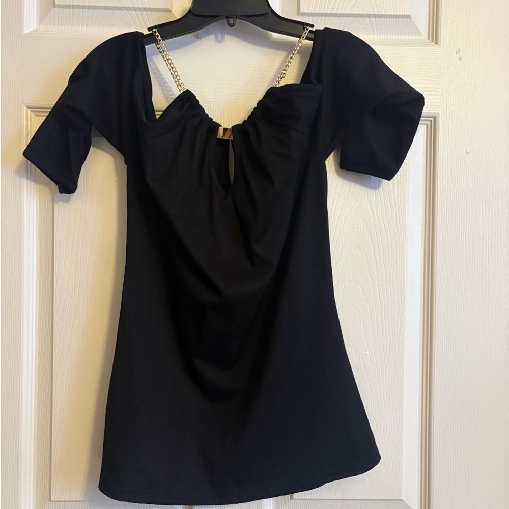 Black Off-Shoulder Top with Chain Straps